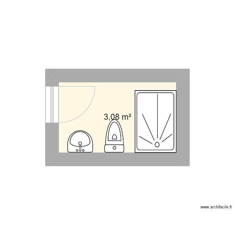 sdb studio. Plan de 1 pièce et 3 m2