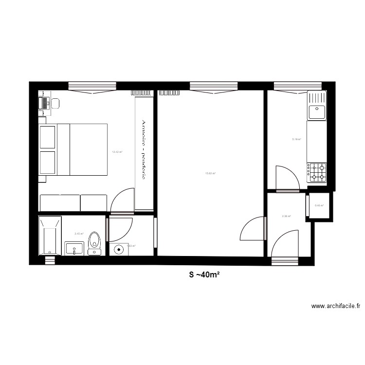 Lena appartement . Plan de 7 pièces et 40 m2