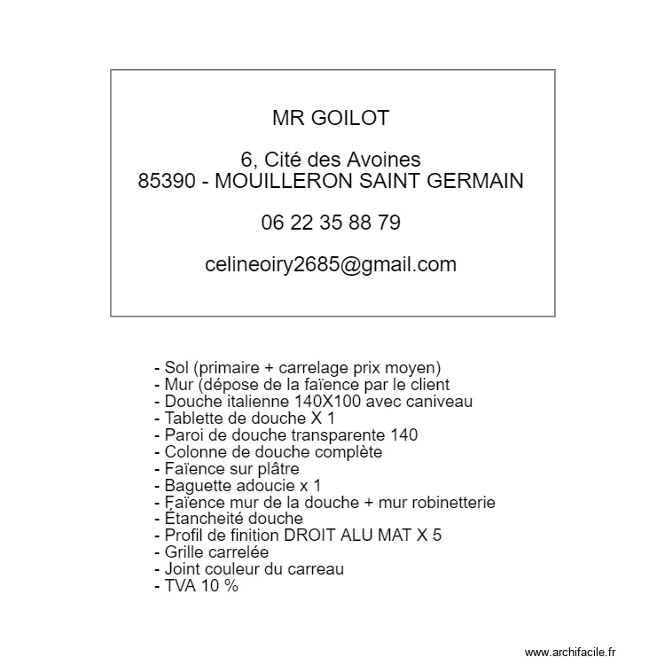 FICHE DEVIS GOILOT. Plan de 