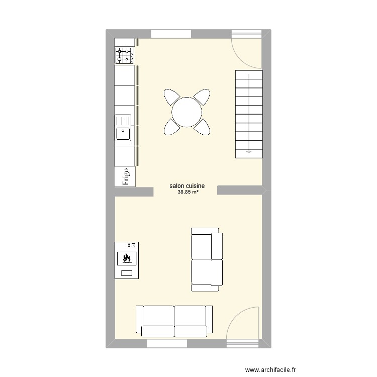 21CH. Plan de 1 pièce et 39 m2