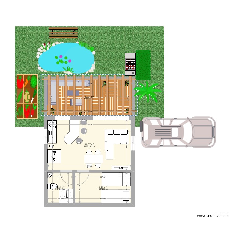 Bungalow decotte 2. Plan de 4 pièces et 43 m2