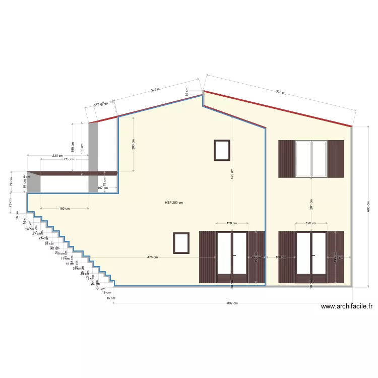 Façade sud est avec porte fenêtre . Plan de Façade sud est avec porte fenêtre . Plan de