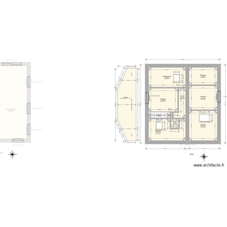 Leger. Plan de 18 pièces et 222 m2