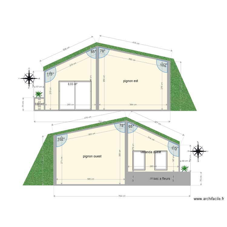 plan en coupe pignons a travers. Plan de 7 pièces et 40 m2