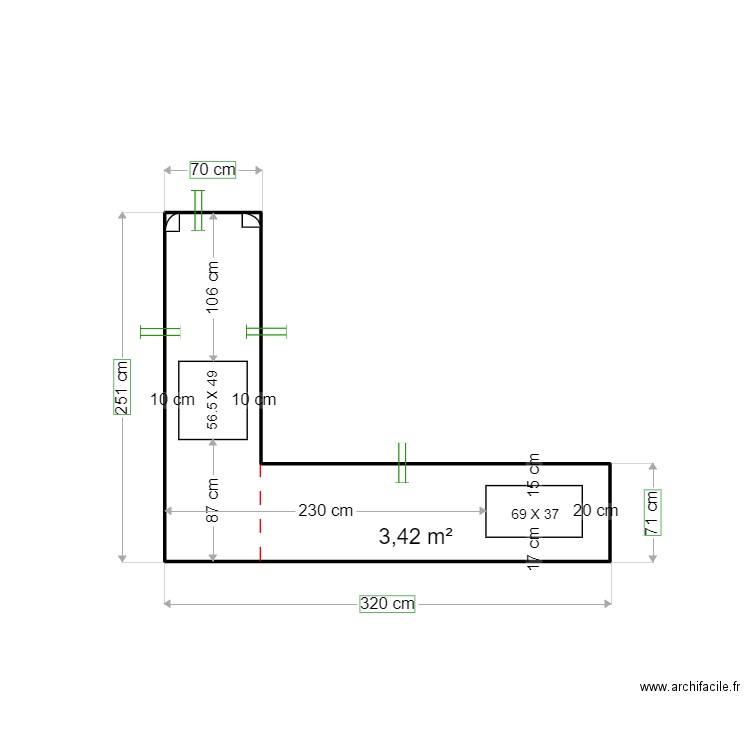 Kitchen counter. Plan de 1 pièce et 3 m2