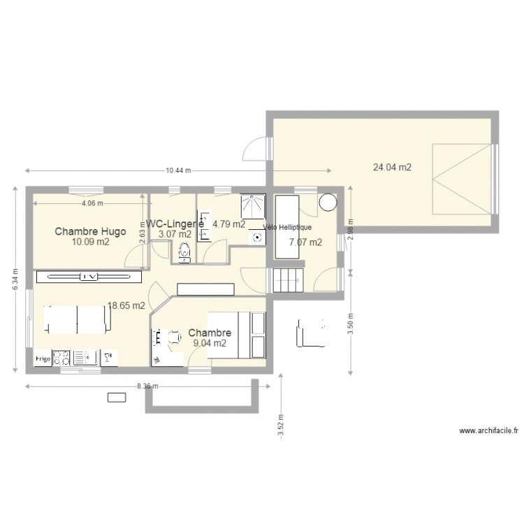 45m2 avec garage et verranda avant agrandissement. Plan de 0 pièce et 0 m2