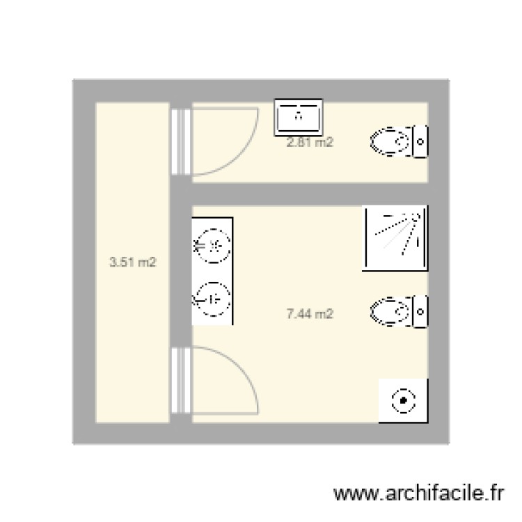 Bloc sanitaire Plan 3 pièces 14 m2 dessiné par loudash