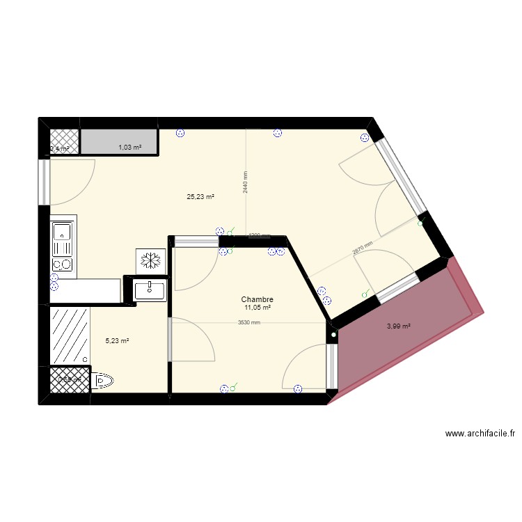 Appartement GIRANDIERES VIDE. Plan de 7 pièces et 47 m2