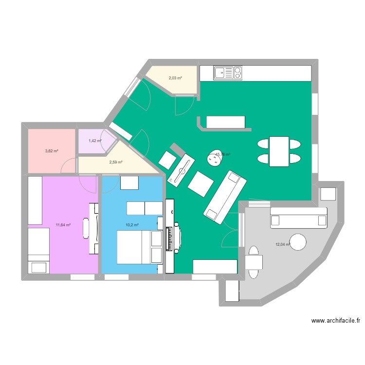 leclerc. Plan de 8 pièces et 89 m2