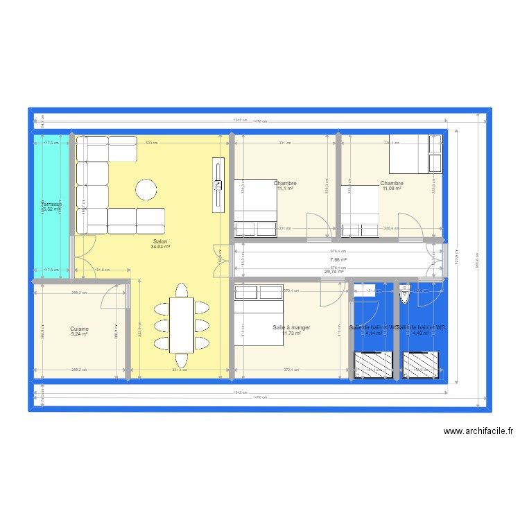 plan f3 sur 150m2. Plan de 10 pièces et 129 m2