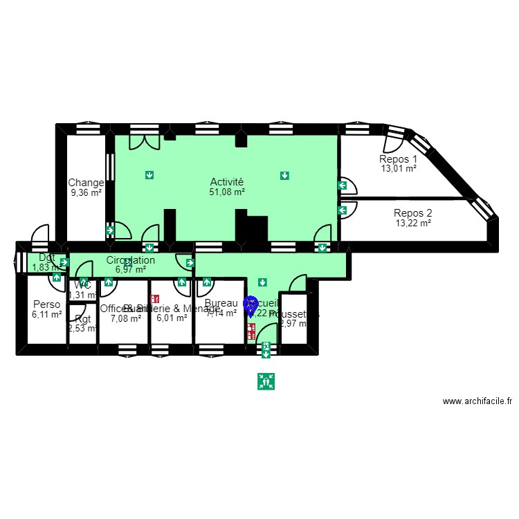 95 SARCELLES 106 Brossolette PROJET Evac. Plan de 14 pièces et 143 m2