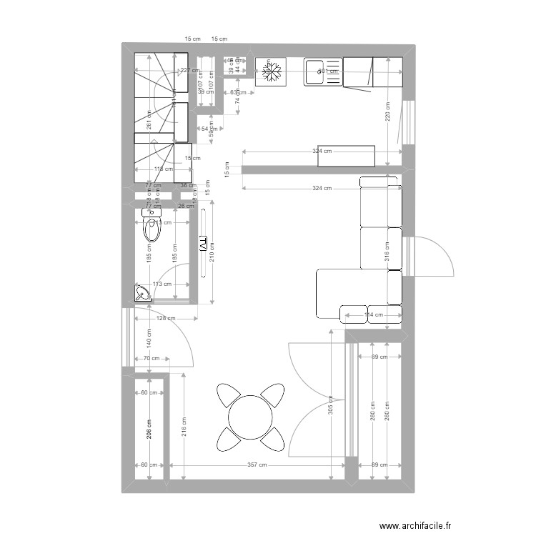 appart étage 2. Plan de 5 pièces et 43 m2