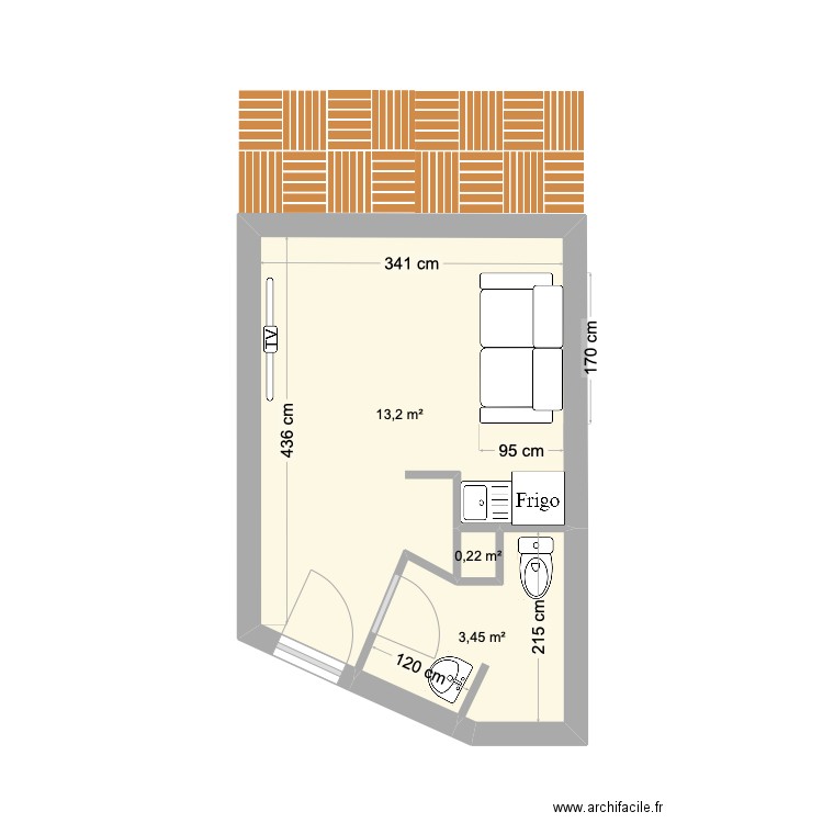 studio saint nazaire canapé. Plan de 3 pièces et 17 m2