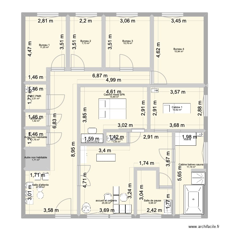 LABO RDC. Plan de 15 pièces et 150 m2