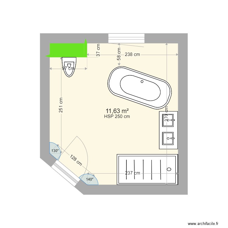 CAHOURT. Plan de 2 pièces et 12 m2