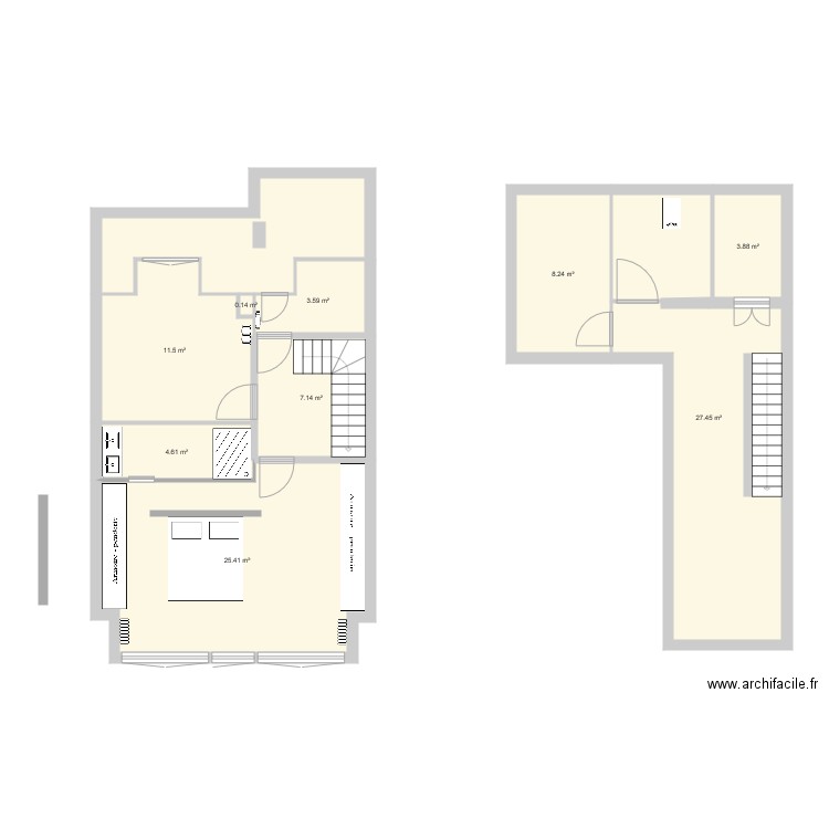 3 eme étage lit au milieu. Plan de 0 pièce et 0 m2