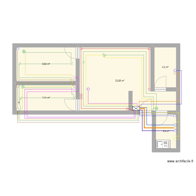 Elec appart. Plan de 5 pièces et 49 m2