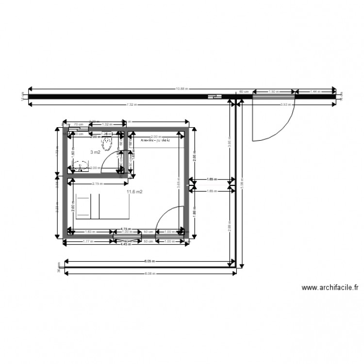 PROJET APPT GARDIEN. Plan de 2 pièces et 15 m2