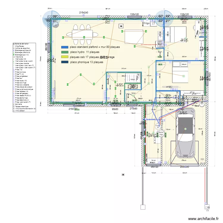 vue dessus &eacute;lectricit&eacute; par pi&egrave;ce. Plan de 