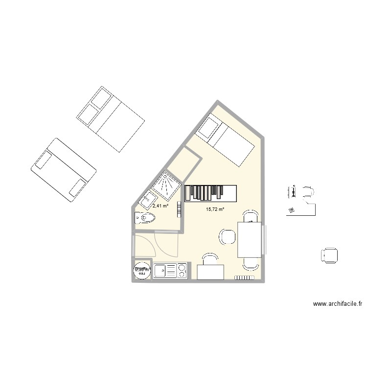 Studio de Louison. Plan de 4 pièces et 19 m2