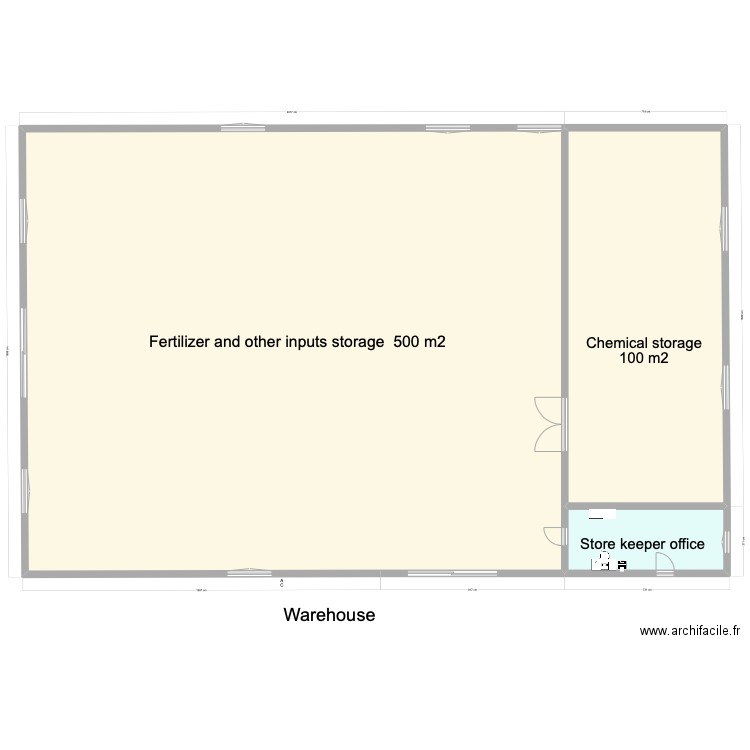 warehouse medium 500+100. Plan de 3 pièces et 595 m2