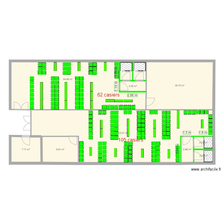 Vestiaires futurs. Plan de 11 pièces et 188 m2