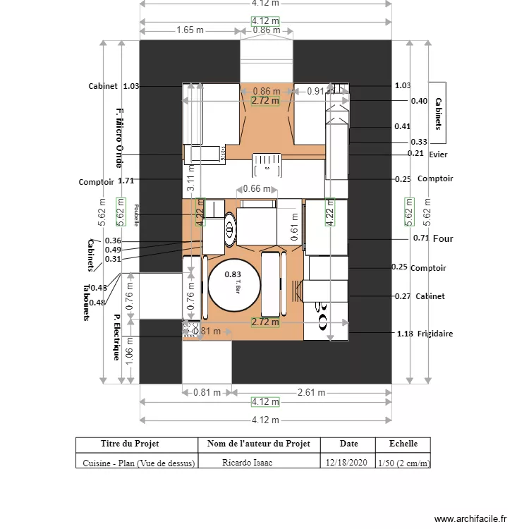 PLAN  DE CUISINE VUE DESSUS . Plan de 