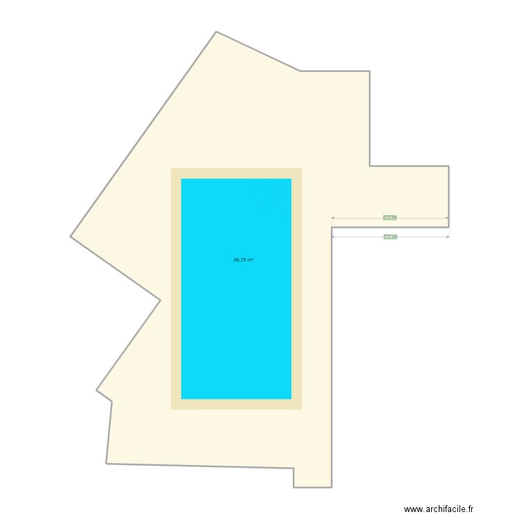 Terrasse piscine. Plan de 1 pièce et 97 m2