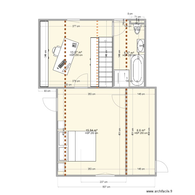 Bussière étage 3. Plan de 4 pièces et 41 m2