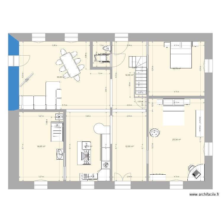 rdc2. Plan de 8 pièces et 134 m2