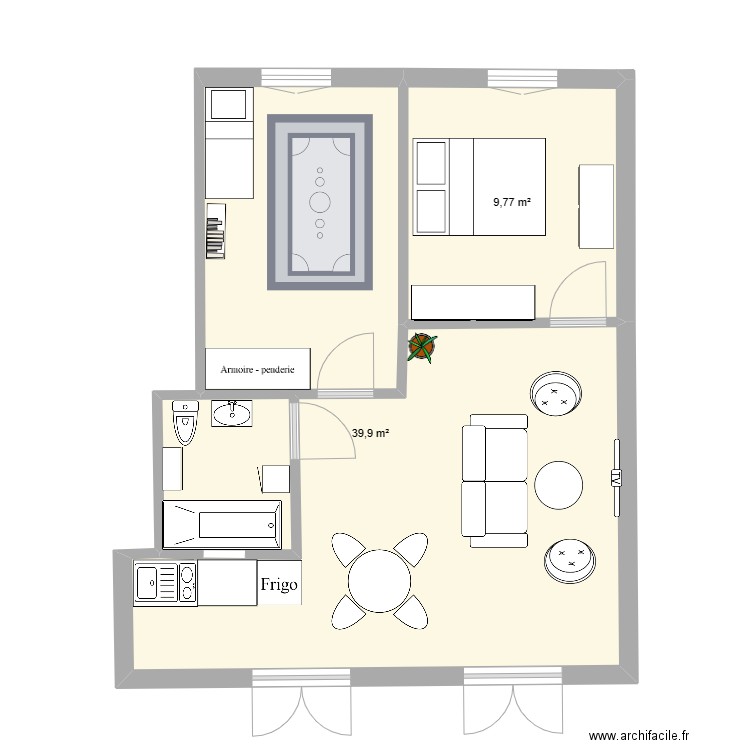 papy. Plan de 2 pièces et 50 m2