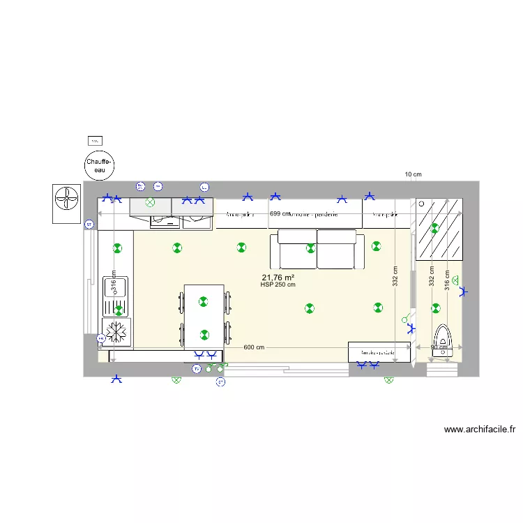 Studio armoire lit 60 mur dans l axe . Plan de Studio armoire lit 60 mur dans l axe . Plan de