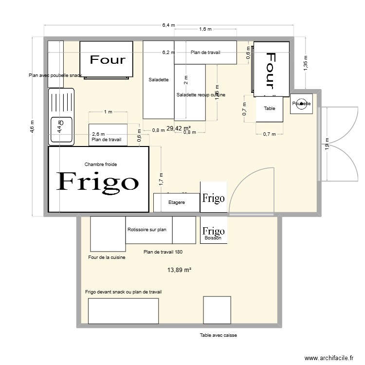 Snack modif v1. Plan de 2 pièces et 43 m2