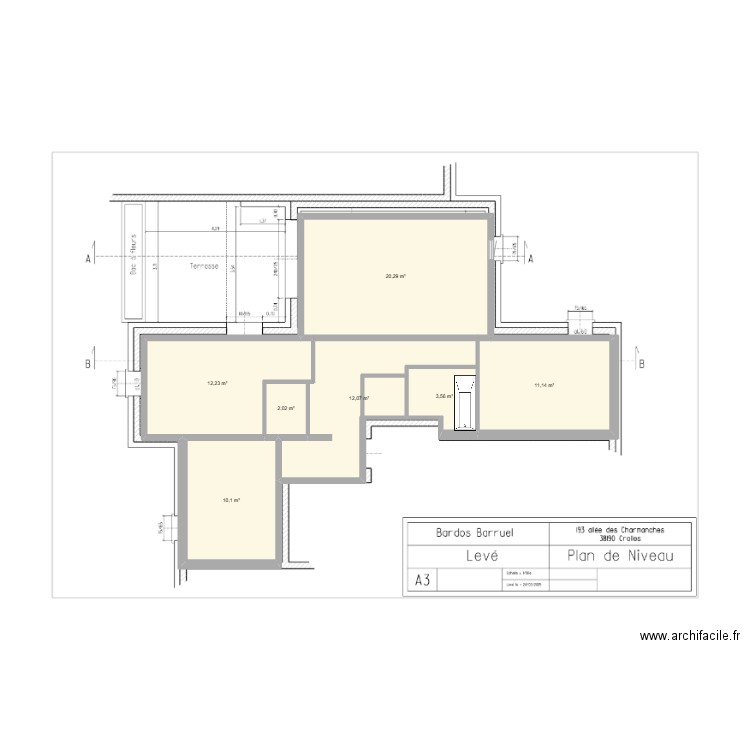 Appartement T3. Plan de 7 pièces et 71 m2