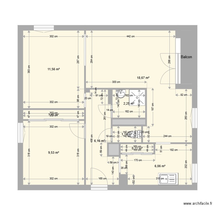 NOURRY LEA Existant. Plan de 12 pièces et 60 m2