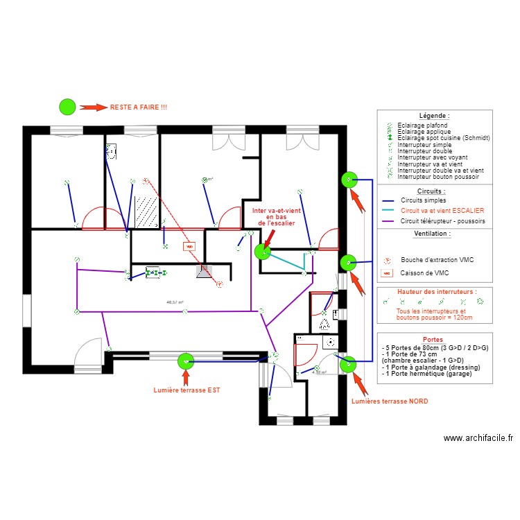 PLAN ELECTRIQUE RDC  LUMIERES. Plan de 8 pièces et 96 m2