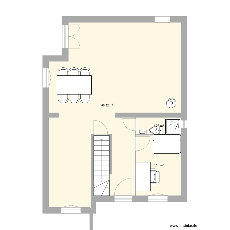 Conflans rdc. Plan de 3 pièces et 58 m2