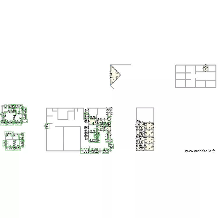 Plan chambre salon. Plan de 21  et 197 m²
