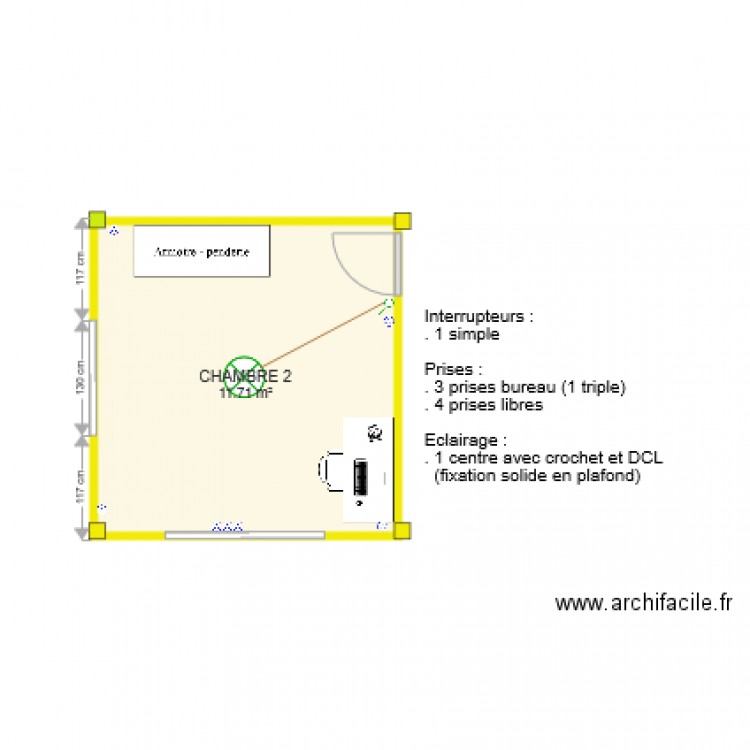 électricité CHAMBRE 2. Plan de 0 pièce et 0 m2