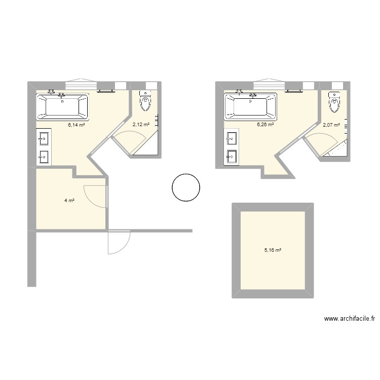 SdB Plessis actuelle. Plan de 6 pièces et 26 m2