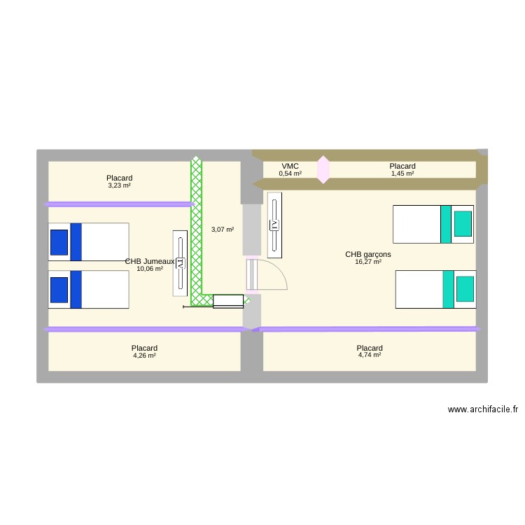 AGRANDISSEMENT. Plan de 8 pièces et 44 m2