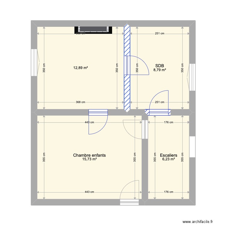 Chaumont 1er etage actuel. Plan de 4 pièces et 44 m2