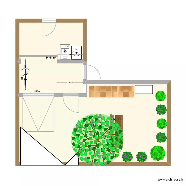 Extérieur devant 6. Plan de 2 Pièces et 50 m² Extérieur devant 6. Plan de 2 Pièces et 50 m²