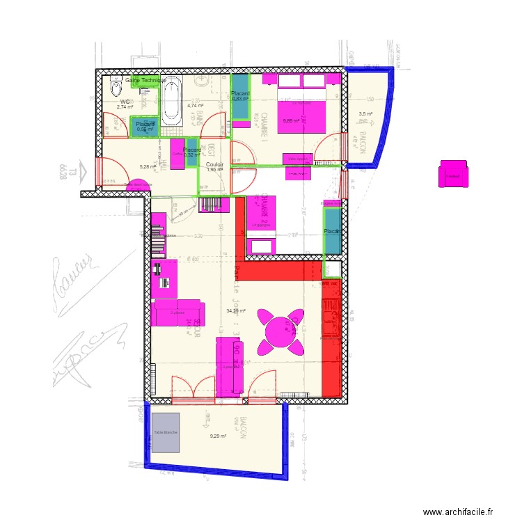 Appartement Victor Hugo 160. Plan de 13 pièces et 75 m2