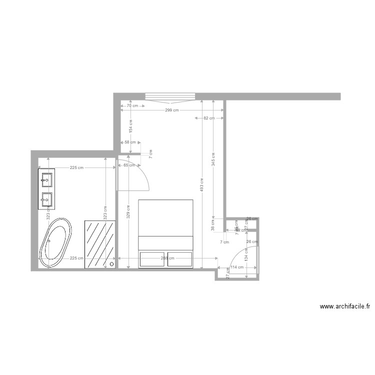 Chambre avec salle de bain. Plan de 0 pièce et 0 m2