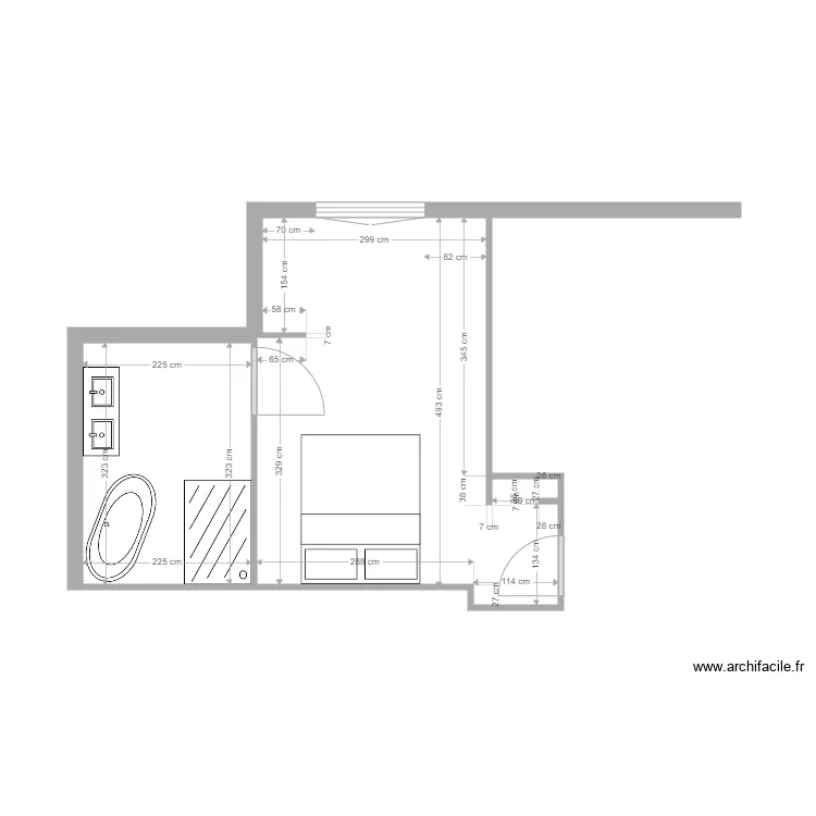 Chambre avec salle de bain. Plan de 0 pièce et 0 m2 Chambre avec salle de bain. Plan de 0 pièce et 0 m2
