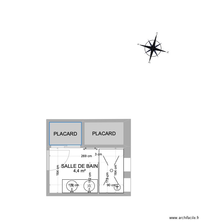 ESTEREL SDB. Plan de 3 pièces et 7 m2