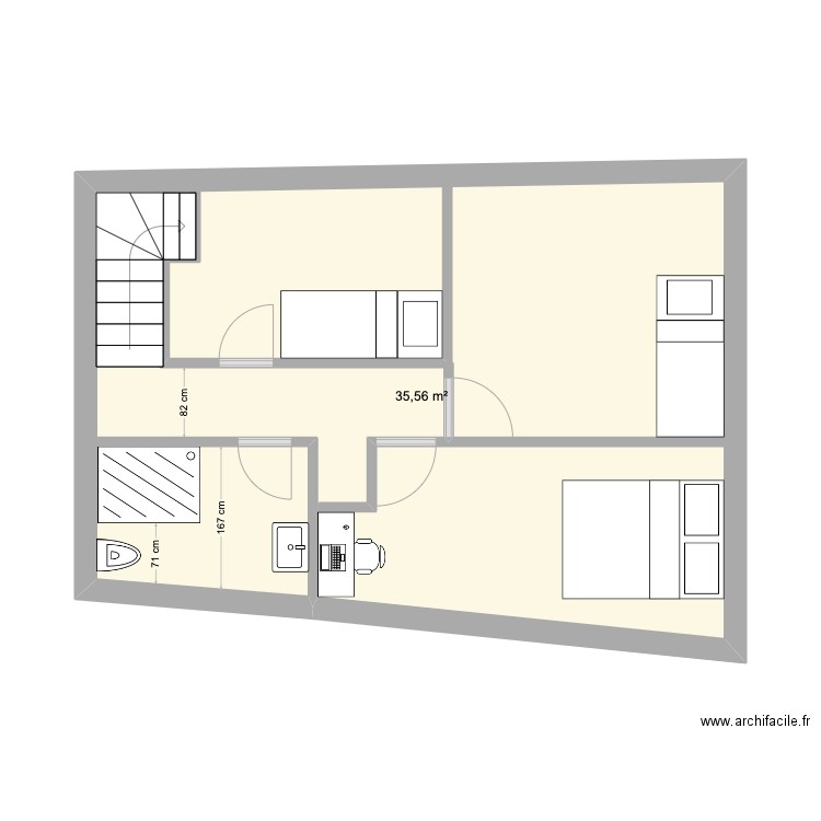 groix_etage. Plan de 1 pièce et 36 m2