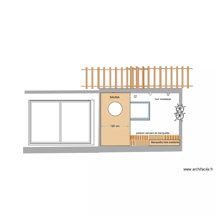 COUPE VERS SAUNA . Plan de 