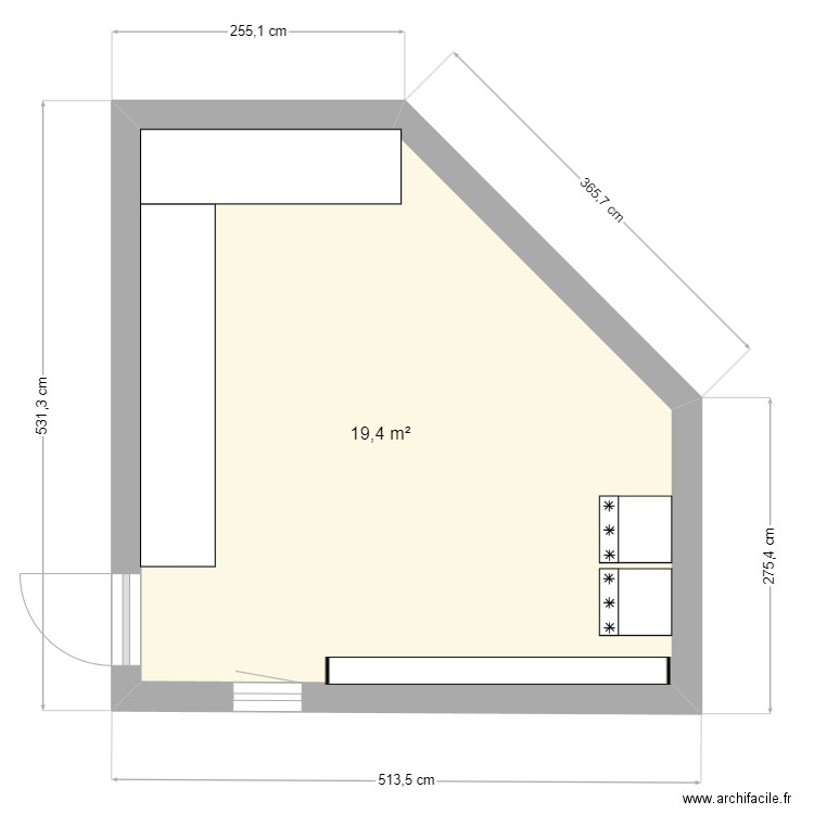 Atelier. Plan de 1 pièce et 19 m2